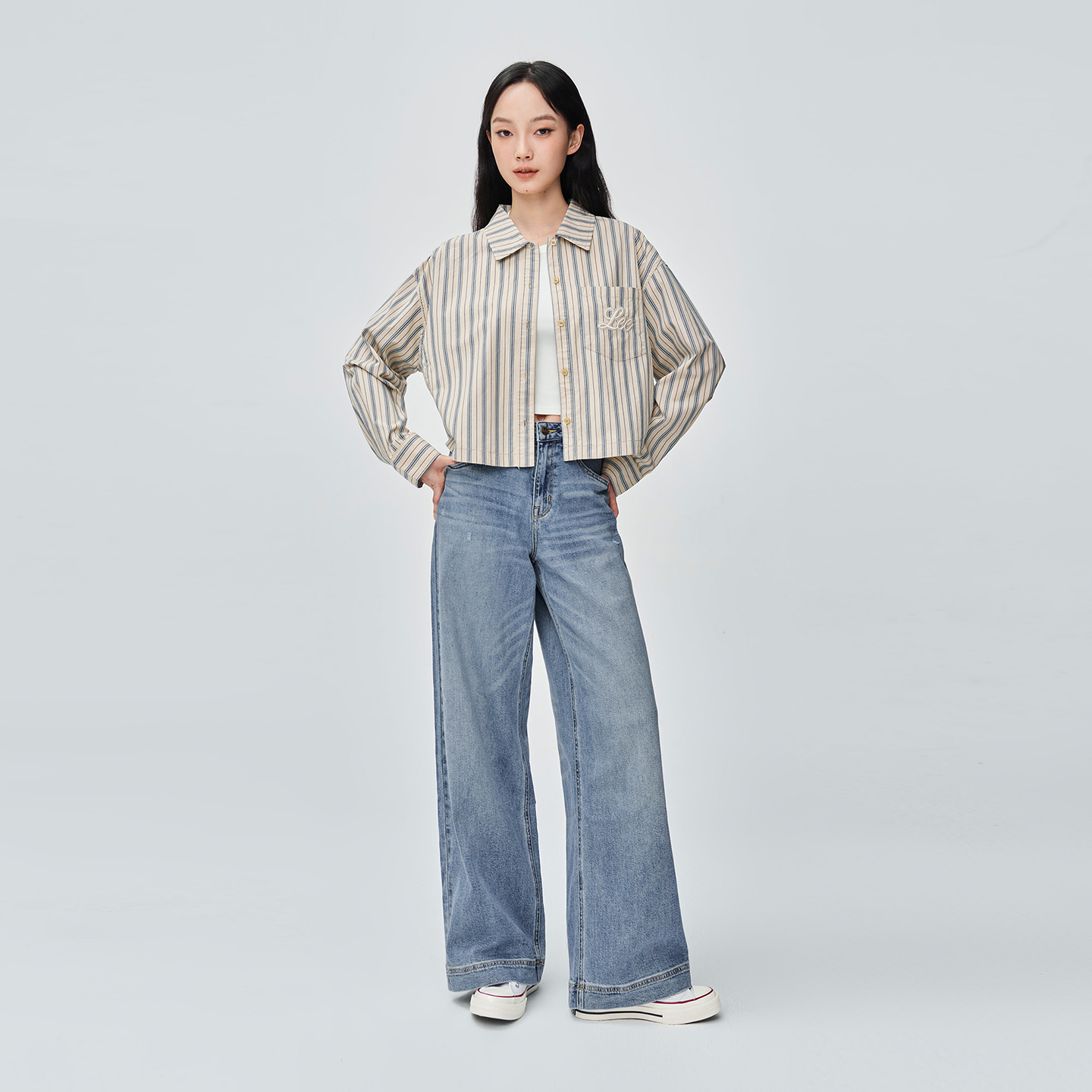 【张凌赫代言】Lee商场款25冬新430阔腿日本Kaihara天丝女牛仔裤 - 图1