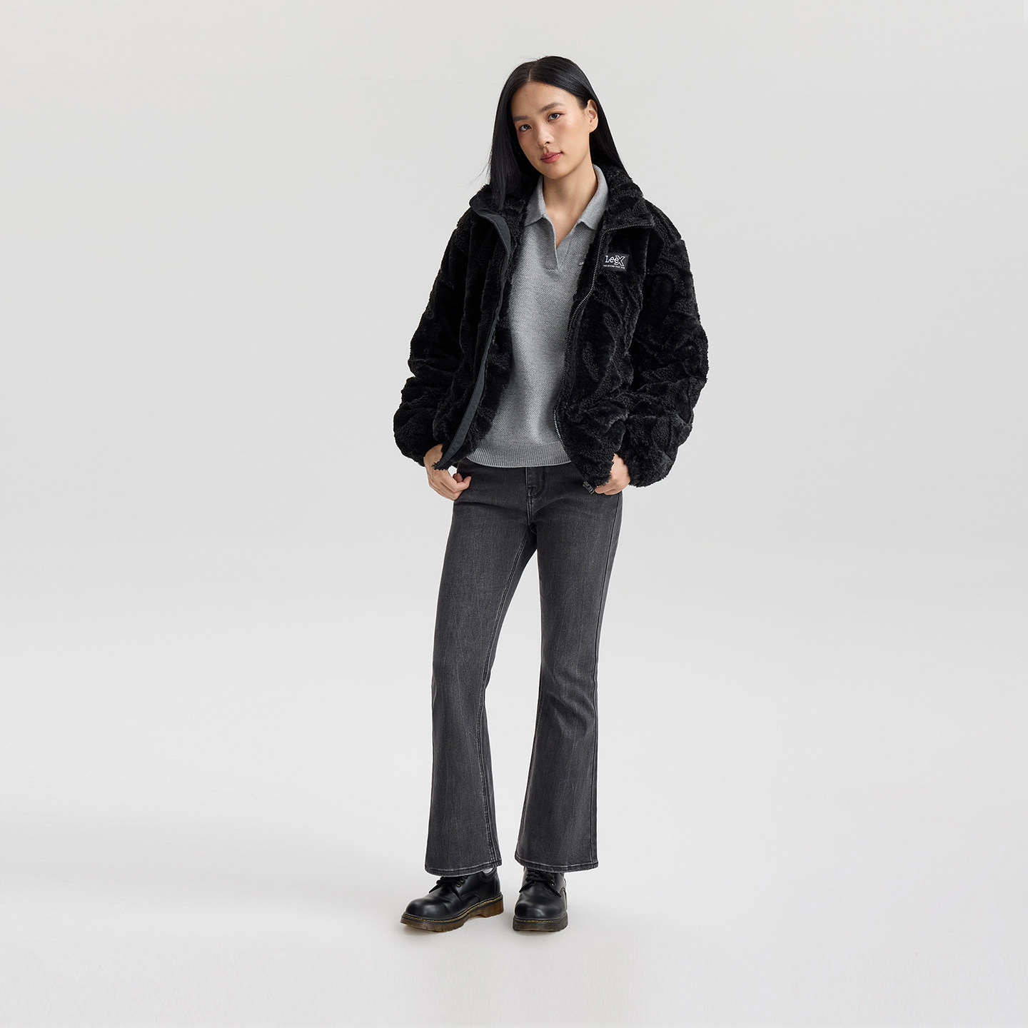 Lee25秋冬新品舒适版立领织标Logo黑色男女同款摇粒绒棉服外套,淘宝优惠券,粉丝福利购,淘宝优惠卷