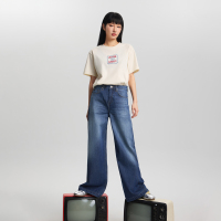 Lee26新防晒天丝深蓝色女宽松A型阔腿牛仔裤