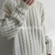 Retro soft and waxy loose twist cable knit sweater