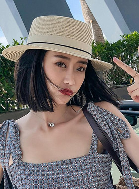 欧美m标网红草帽夏天遮阳防晒女