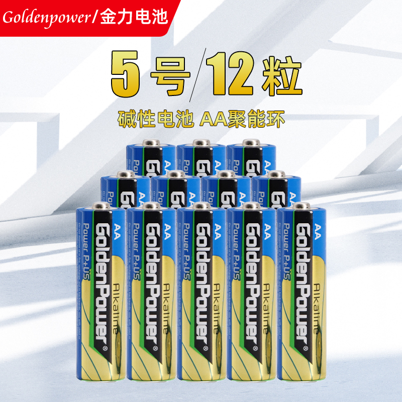 金力电池 Goldenpower 5号碱性电池12粒AA聚能环电视遥控儿童玩具 - 图1