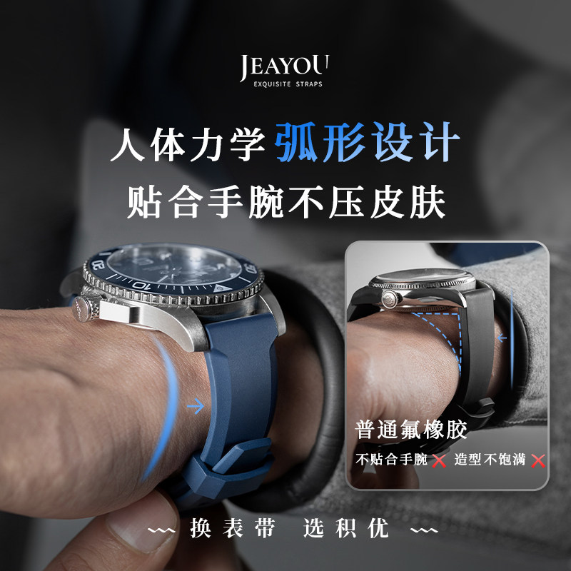 积优0感氟橡胶手表带男适用欧米茄劳力士帝舵浪琴天梭表带 - 图0