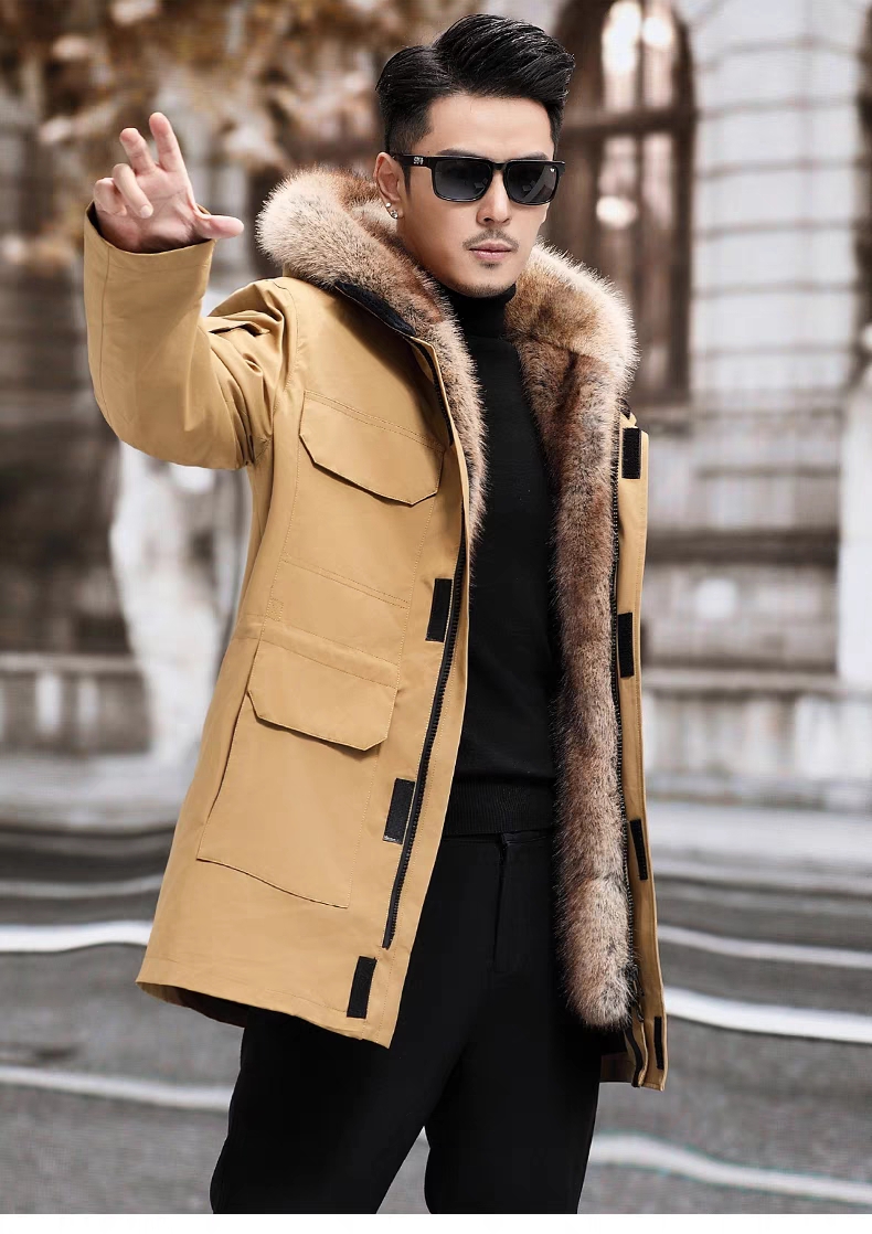 派克服男款皮草2023冬新款皮毛一体内胆可拆卸中长款加厚保暖大衣 - 图3
