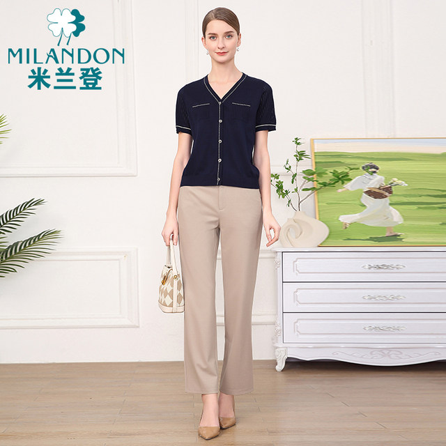 Milanden short-sleeved V-neck casual thin sweater for women