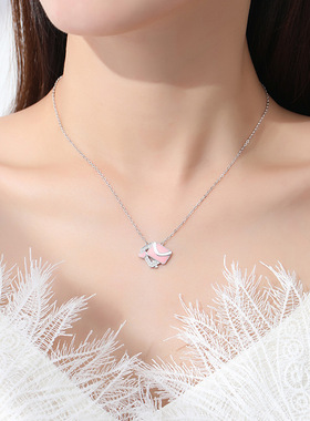 闽粤跨境s925纯银情书爱心滴胶吊坠项链女新中式轻奢小众饰品