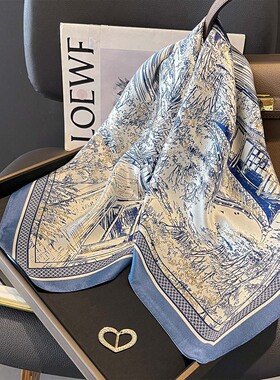 韩版新款真丝桑蚕丝围巾素描园林高档丝巾夏季护颈防晒小披肩跨境