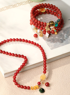 天然南红玛瑙手串幸运花手链女红色本命年玉转运珠双圈送闺蜜饰品