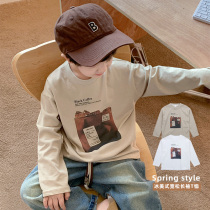 Boy hit bottom-shirt letter Spring-autumn-style long sleeve T-shirt small childrens spring clothing pure cotton spring 2024 new wave