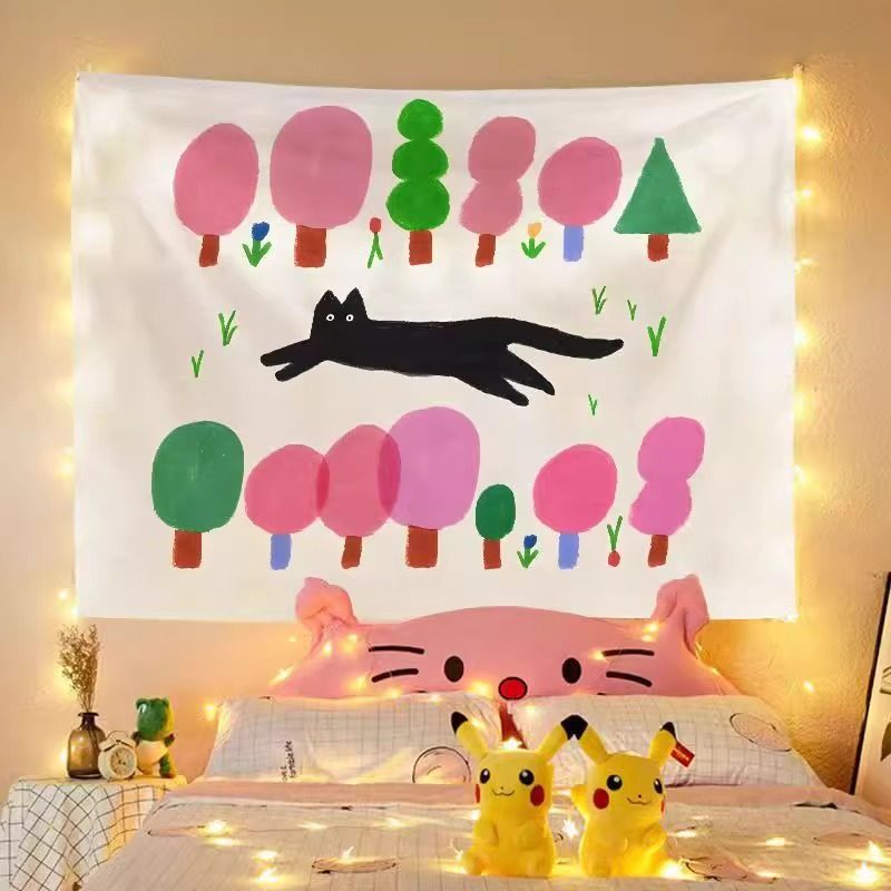 新款 ins风卡通治愈系挂布宿舍墙面免打孔卧室床头布房拍照背景布,淘宝优惠券,粉丝福利购,淘宝优惠卷