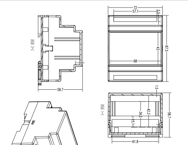 新款导轨电器壳安全栅隔离模块仪表外壳塑料壳体：88X72X59MM-图2