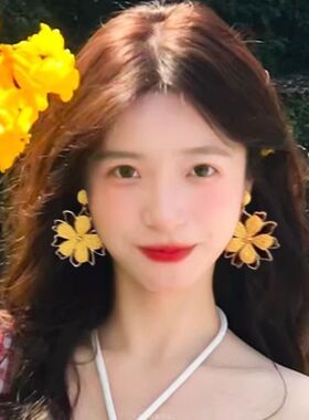 夏日海边度假风大花朵耳环波西米亚夸张草编耳饰女耳钉旅游巨出片