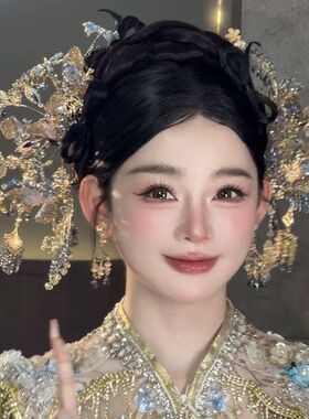 礼服结婚新娘秀禾服头饰蓝色饰品