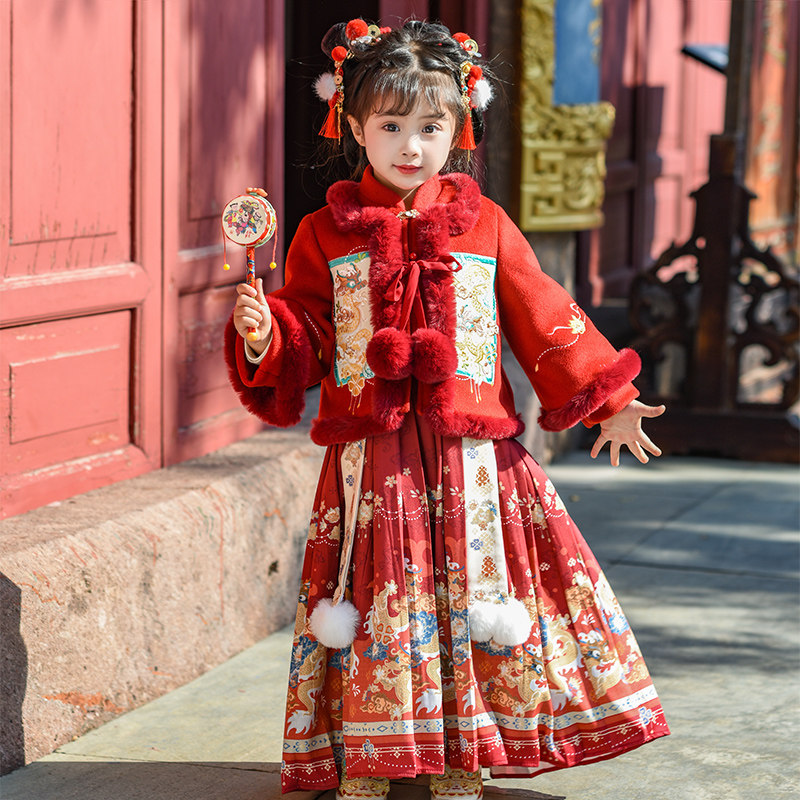 女童拜年服冬季儿童马面裙过年喜庆唐装2026新款冬装新年国风汉服,淘宝优惠券,粉丝福利购,淘宝优惠卷