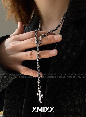 复古做旧十字鸢尾可调长链项链女