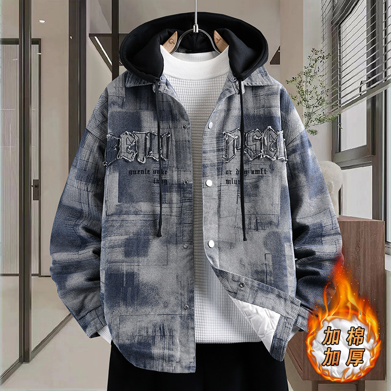 夹棉加厚牛仔外套男秋冬季高级感痞帅二棉夹克青少年学生宽松棉服,淘宝优惠券,粉丝福利购,淘宝优惠卷