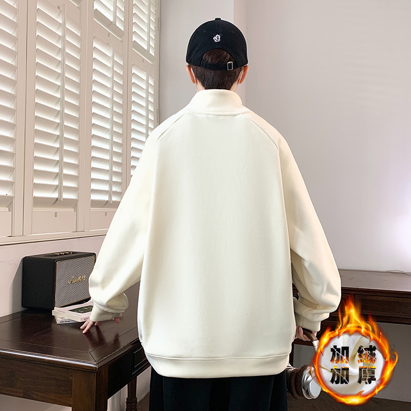 双面奥粒绒卫衣男秋冬季加绒加厚保暖高领上衣初中学生大童打底衫 - 图3