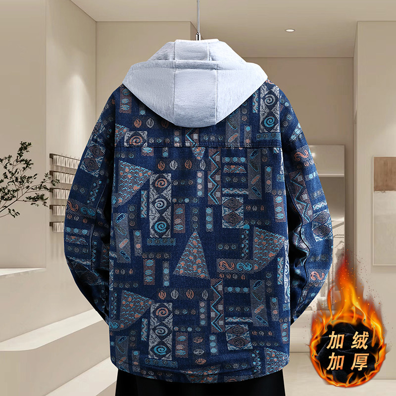 民族风牛仔外套男秋冬季2025新款加绒加厚夹克青少年学生牛仔棉衣,淘宝优惠券,粉丝福利购,淘宝优惠卷