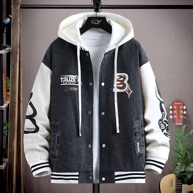 拼接撞色棒球服外套男孩青少年春秋款潮牌帅气初高中学生牛仔夹克,淘宝优惠券,粉丝福利购,淘宝优惠卷