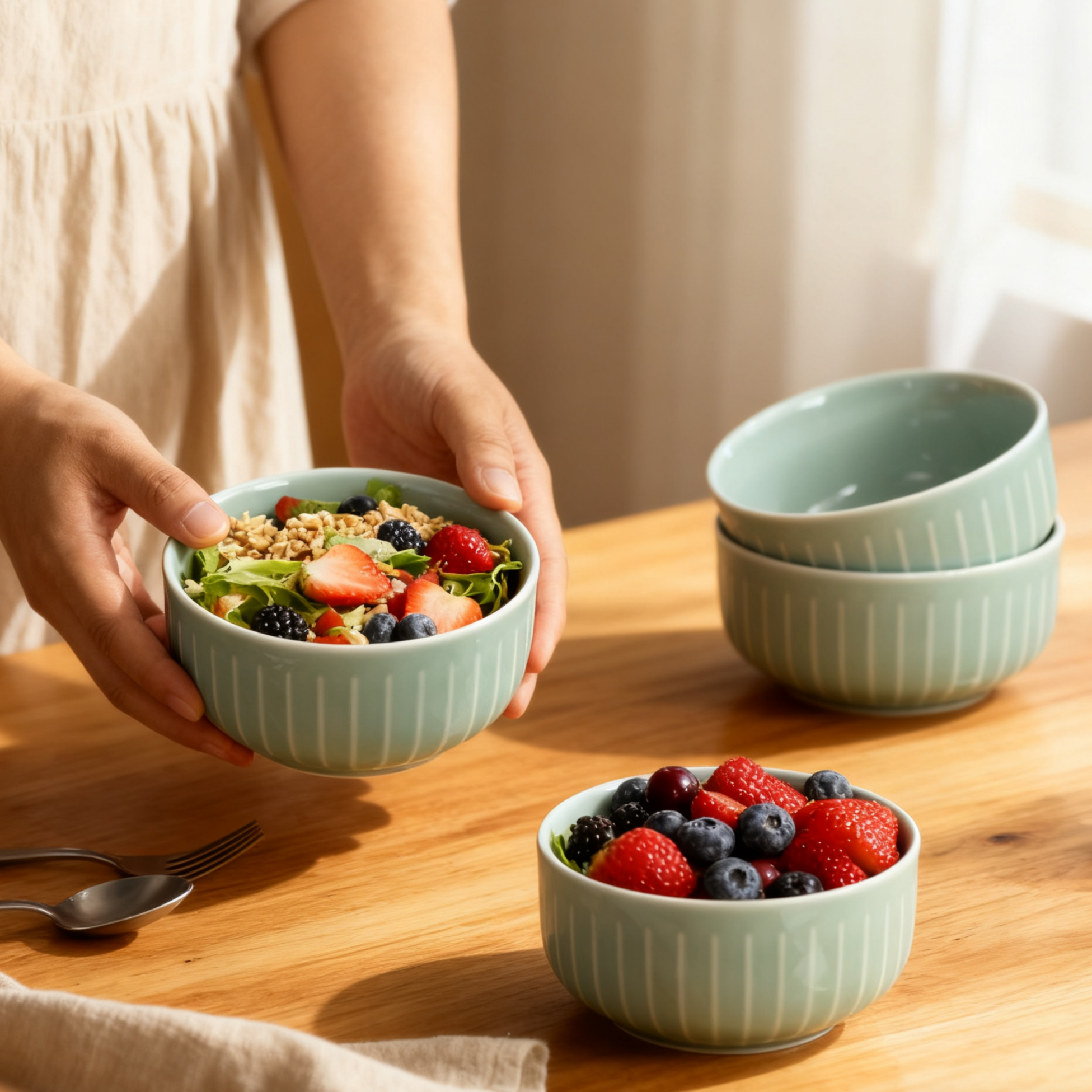 4英寸饭碗陶瓷新中式碗可微波炉洗碗机加厚米饭碗家用饭碗青瓷碗