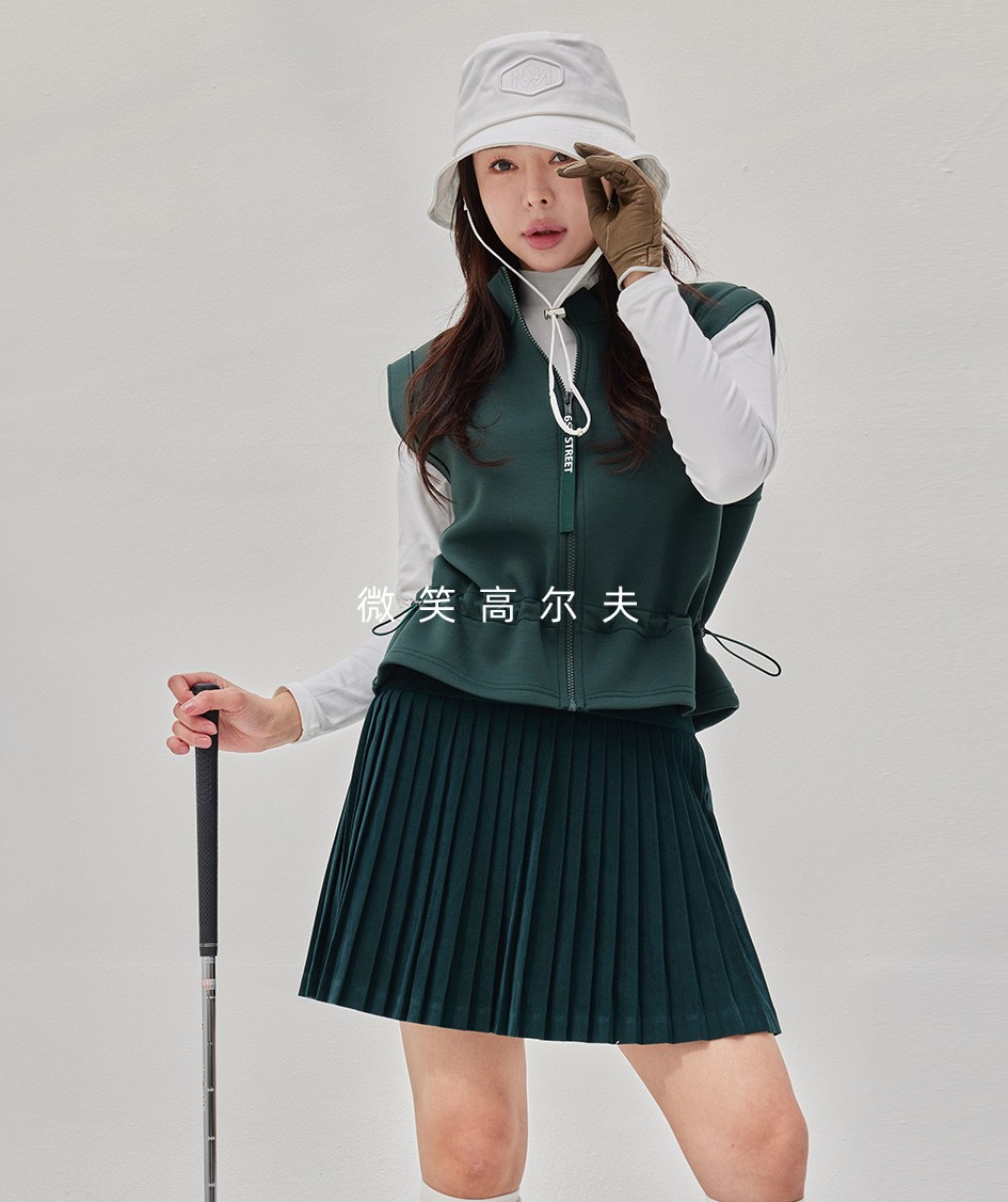 特价2023秋冬款韩国代购拉绒纯色高尔夫球服女士百褶半身短裙GOLF