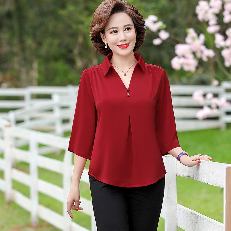 优姿曼旗舰店中老年女装春装新款中袖上衣妈妈夏装40岁50中年小衫洋气衬衫2