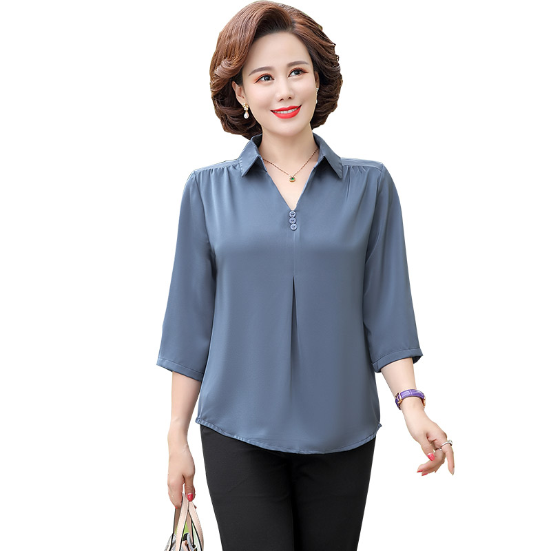 优姿曼旗舰店中老年女装春装新款中袖上衣妈妈夏装40岁50中年小衫洋气衬衫3
