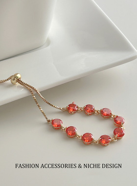 爆款镶钻红色圆形锆石手链饰品个