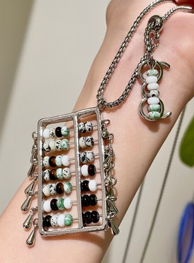 吴昕同款算盘项链账房先生天然石可抽拉毛衣链小众设计气质锁骨链