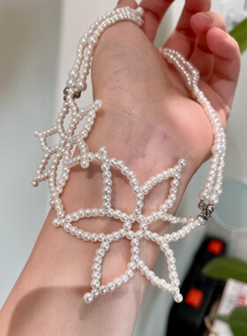镂空手作编织珍珠花朵项链文艺复古小众轻奢高级感颈链锁骨链配饰