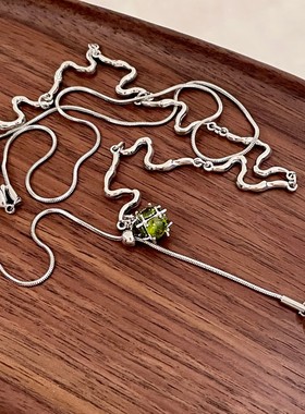 轻奢绿色锆石球球吊坠颈链抽拉气质高级感拼接长项链多戴法毛衣链