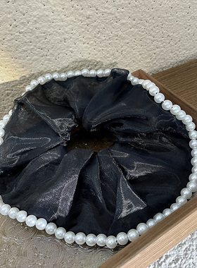 手工钉珠欧根纱裙边发圈小香风