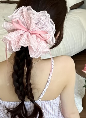 刺绣蕾丝花边抽绳丝带大肠发圈女春夏扎头发甜美头花发绳百搭发饰