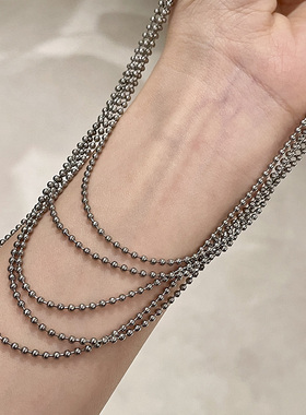 中古感复古气质圆球叠戴项链高级感百搭银色多层几何小众锁骨链女