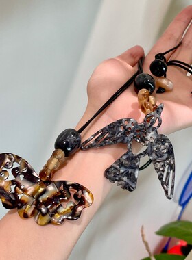 小鸟蝴蝶蜡绳挂件包挂项链多用途配饰小众设计串珠毛衣链锁骨链女