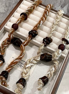 波西米亚民族风编织毛线串珠项链女复古美拉德长款配饰秋冬毛衣链