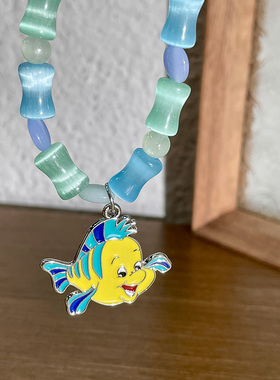 可爱清新蓝色猫眼石搭配锁骨链