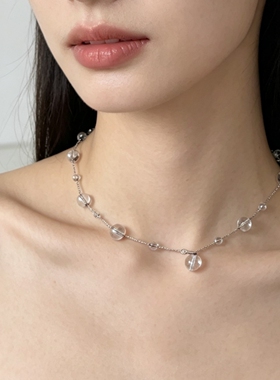 满天星白水晶项链女ins简约小众设计锁骨链轻奢冷淡风颈链毛衣链