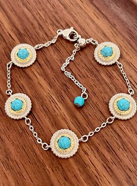 蓝色显白可抽拉仿绿松石拉丝雏菊手链女森系清冷感高级感轻奢手饰