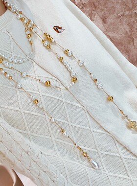 法式名媛复古钥匙多层珍珠流苏项链优雅气质毛衣链水滴串珠锁骨链