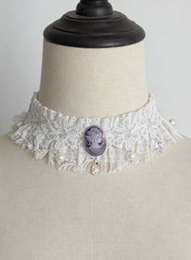暗黑紫色系lolita洛丽塔手作珍珠水晶流苏蕾丝项链choker配饰颈链