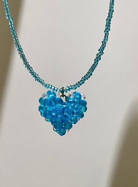 韩系ins风小清新蓝色水晶爱心串珠项链轻奢小众设计个性锁骨链女