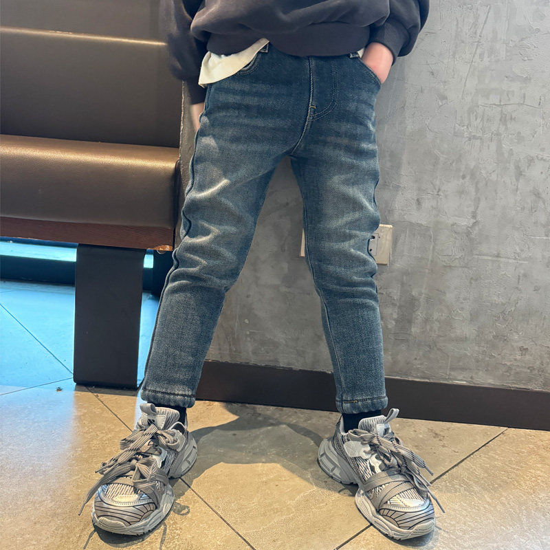 童装男童加绒牛仔小脚修身瘦版烟管裤子2025冬季宝宝简约儿童长裤,淘宝优惠券,粉丝福利购,淘宝优惠卷
