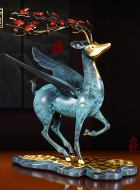 梅花鹿黄铜福禄高升摆件