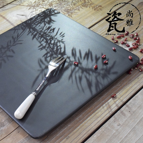 哑光黑色陶瓷盘长方正方圆形平板盘西餐盘甜品盘寿司盘蛋糕盘子 - 图2