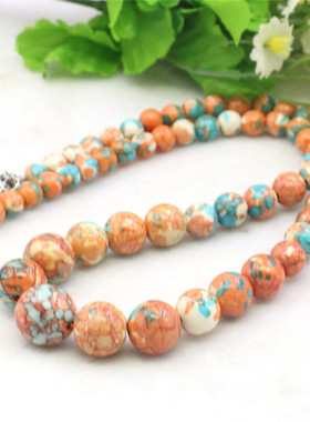 油菜花雨花石玉石圆珠女塔链项链