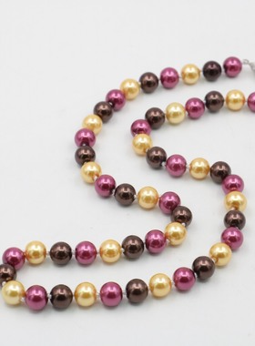 油菜花玻璃珍珠圆珠女三色项链