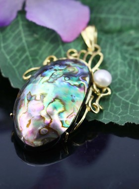 diy花边镶嵌天然鲍鱼贝幻彩吊坠