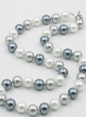 油菜花玻璃珍珠圆珠女白灰黑项链