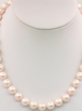 油菜花贝壳珍珠圆珠女粉色项链